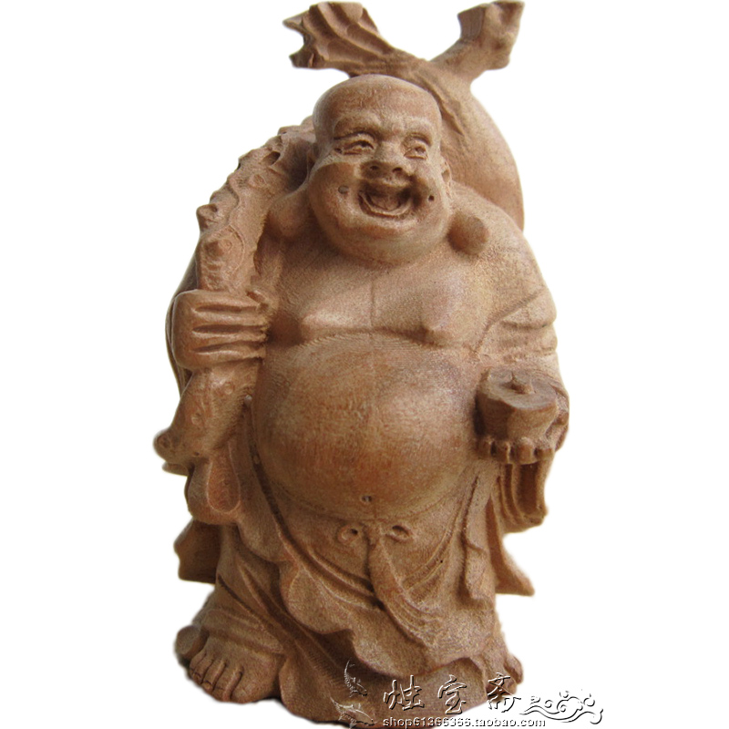 桃木招财弥勒佛小摆件布袋和尚