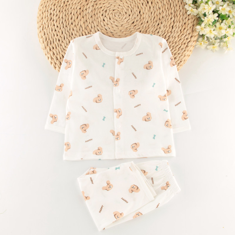 婴儿夏薄纯棉开胸套装睡衣男女宝宝长袖开扣打底内衣家居空调服,童装/婴儿装/亲子装,家居服套装,淘宝优惠券,粉丝福利购,淘宝优惠卷