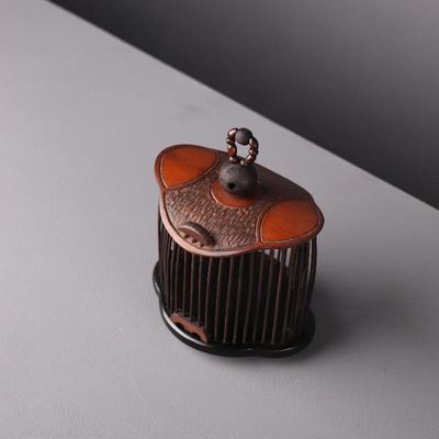 老玉竹蝈蝈笼做旧色手工雕刻