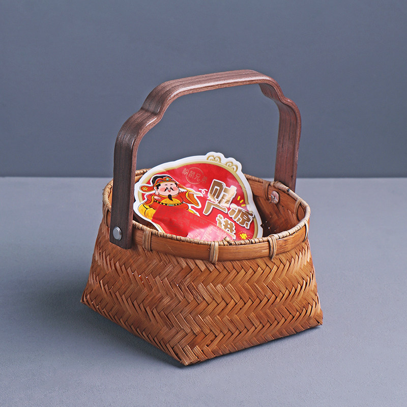 竹编点心篮提篮大漆迷你手提果盘中式小果篮围炉煮茶干果盒零食筐