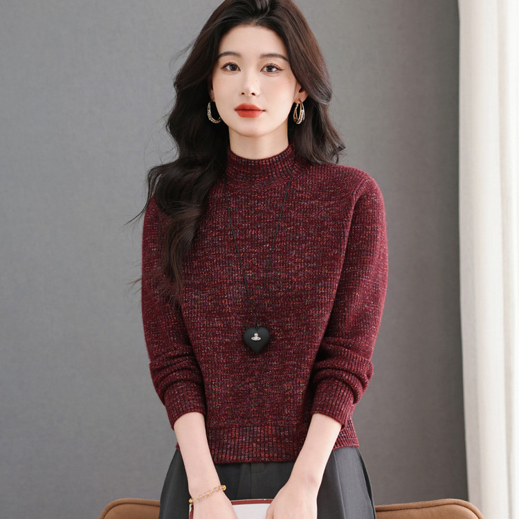 女士半高圆领常规套头常规款毛针织衫