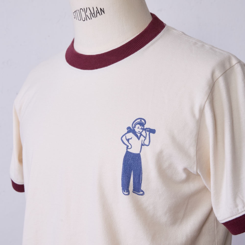 国棉壹厂瞭望小海军手工印花t男女同款美式复古撞色领纯棉短袖,男装,T恤,淘宝优惠券,粉丝福利购,淘宝优惠卷