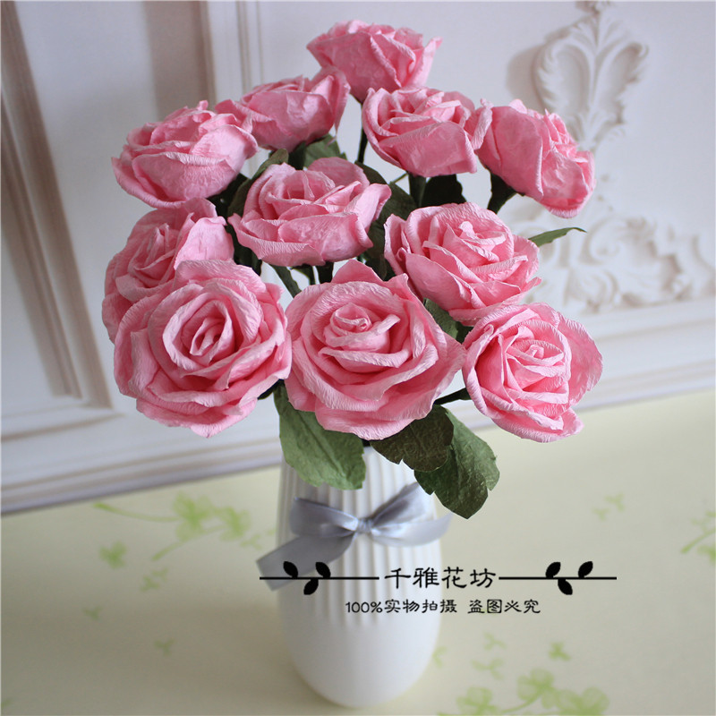 纸藤玫瑰花 手揉纸玫瑰花 手工diy材料包 手工花套件 酒杯玫瑰花