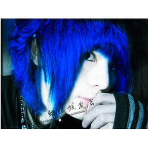 懿信2017新款蓝色杀马特假发夸张酷炫男发斜刘海高温丝非主流哥特