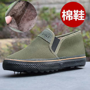一脚蹬解放鞋防寒棉鞋加绒低帮作训鞋特勤上班劳动耐磨工地懒人鞋