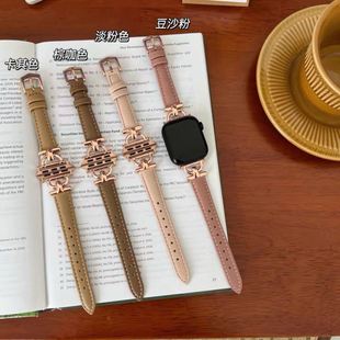 S11柔软细款皮质表带适用苹果10手表带applewatch98金属D字扣新款