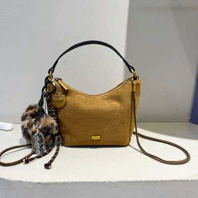 磨砂皮豹纹月牙手提包链条斜挎包