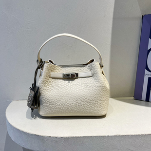 劳拉时黛荔枝纹凯莉手提水桶包高级感斜挎小包女包2025新款单肩包