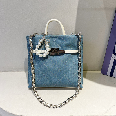 牛仔布手提凯莉托特包链条斜挎包