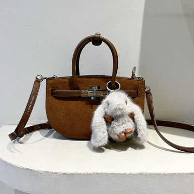 磨砂皮半圆凯莉包复古手提斜挎包