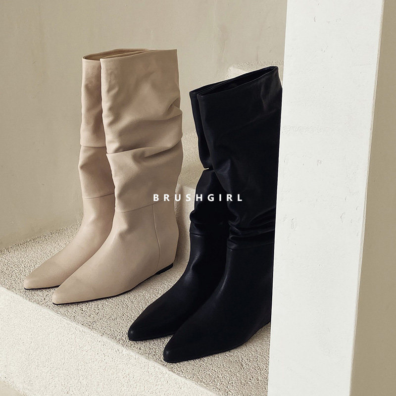 CHILIGIRL韩国东大门代购尖头内增高时装靴显瘦坡跟褶皱堆堆靴女,女鞋,时装靴,淘宝优惠券,粉丝福利购,淘宝优惠卷