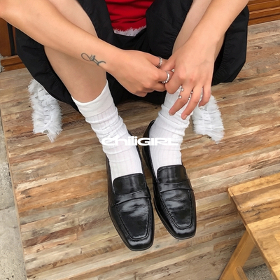 英伦方头女方跟通勤百搭乐福鞋