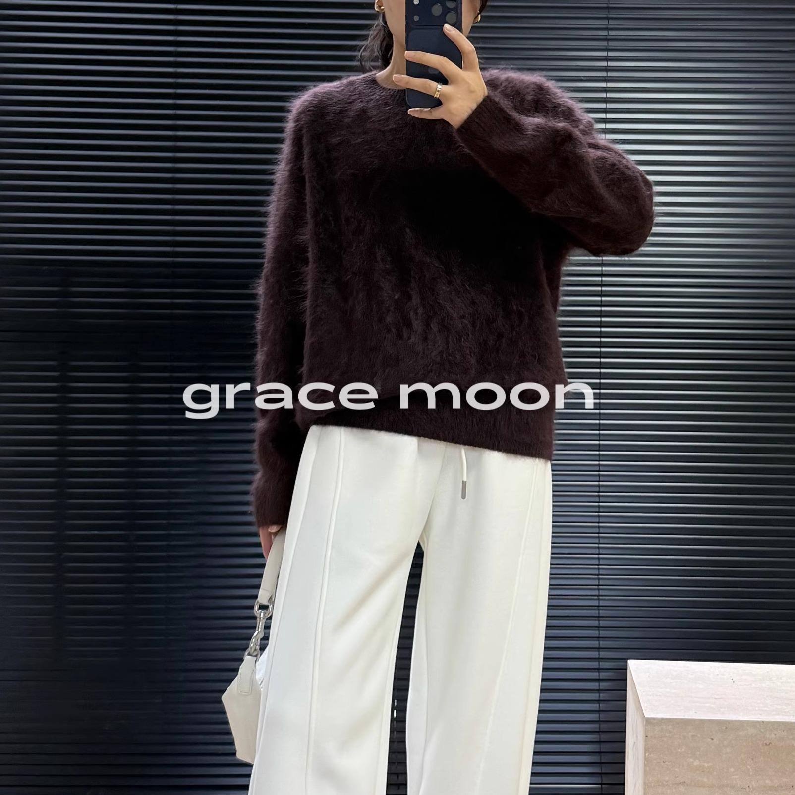 100%山羊绒拉绒咖棕色套头毛衣