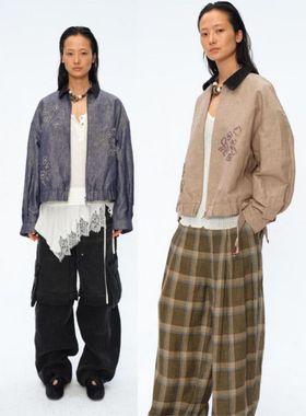 品牌授权 SquareCircle方圆 联名款印花手工刺绣珠片夹克拉链外套