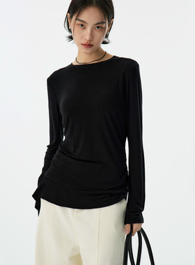 ELEI设计师品牌 25AW 不规则飘带修身T恤基础百搭轻薄打底衫上衣