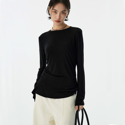 ELE1设计师品牌飘带修身打底T恤