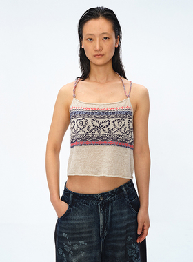 官方授权SquareCircle方圆针织提花挂脖陶瓷串珠抹胸短款背心吊带