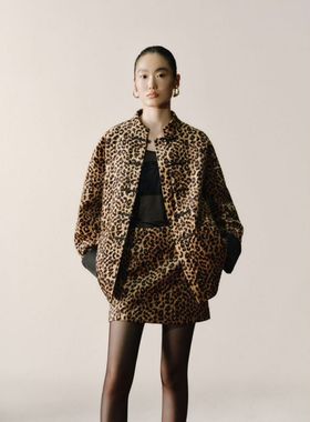 官方授权sennoszhou珠玑不御立领中式豹纹绗棉外套绗棉短裙套装冬