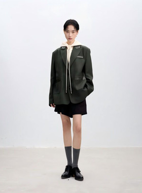 正品授权FAEfreeandeasy假两件可拆卸卫衣领毛呢西装外套