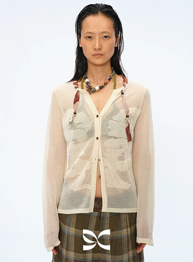 官方授权 SquareCircle方圆 联名手工穿绳串珠陶瓷扣提花针织开衫