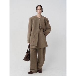 中长款 极简廓形无领双面呢西装 羽绒服外套 25冬 .e1设计师品牌