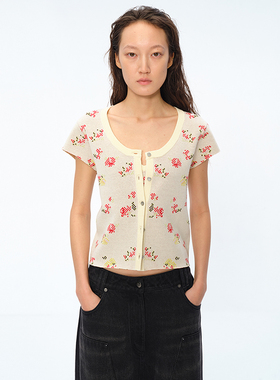 官方授权SquareCircle方圆碎花提花针织吊带背心短袖两件开衫上衣