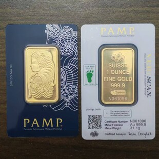 绿脚掌PAMP纯铜镀金金条实重1盎司 1:1复刻仿真瑞士金条摆件道具