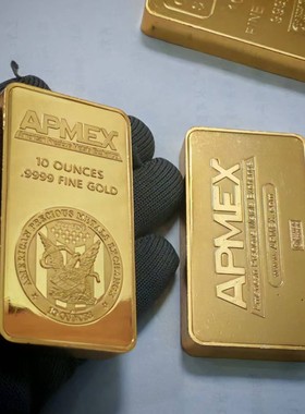 仿真10盎司APMEX金条10oz镀金金条黄铜镀金样品金条道具摆件