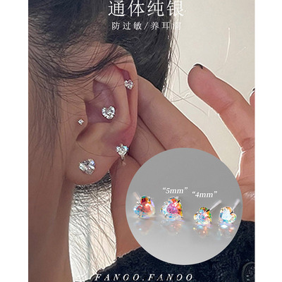 纯银爱心心形锆石耳钉