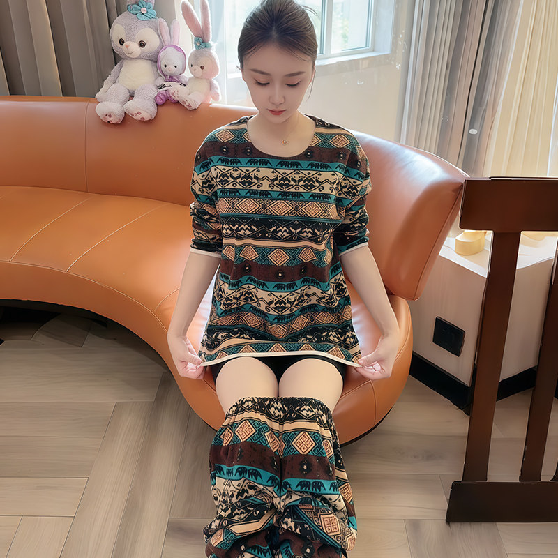 2025新款睡衣女春秋款德绒保暖时尚韩版性感豹纹家居服套装可外穿