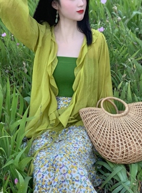 晚时光 夏 秒杀  复古显白绿色抹胸打底上衣 黄色抹胸