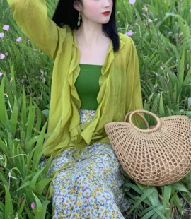 晚时光 夏 秒杀  复古显白绿色抹胸打底上衣 黄色抹胸