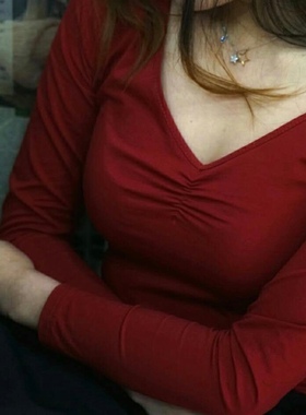 晚时光秒杀显瘦黑色酒红色V领长袖T 芭蕾舞蹈服 V领显脖子长