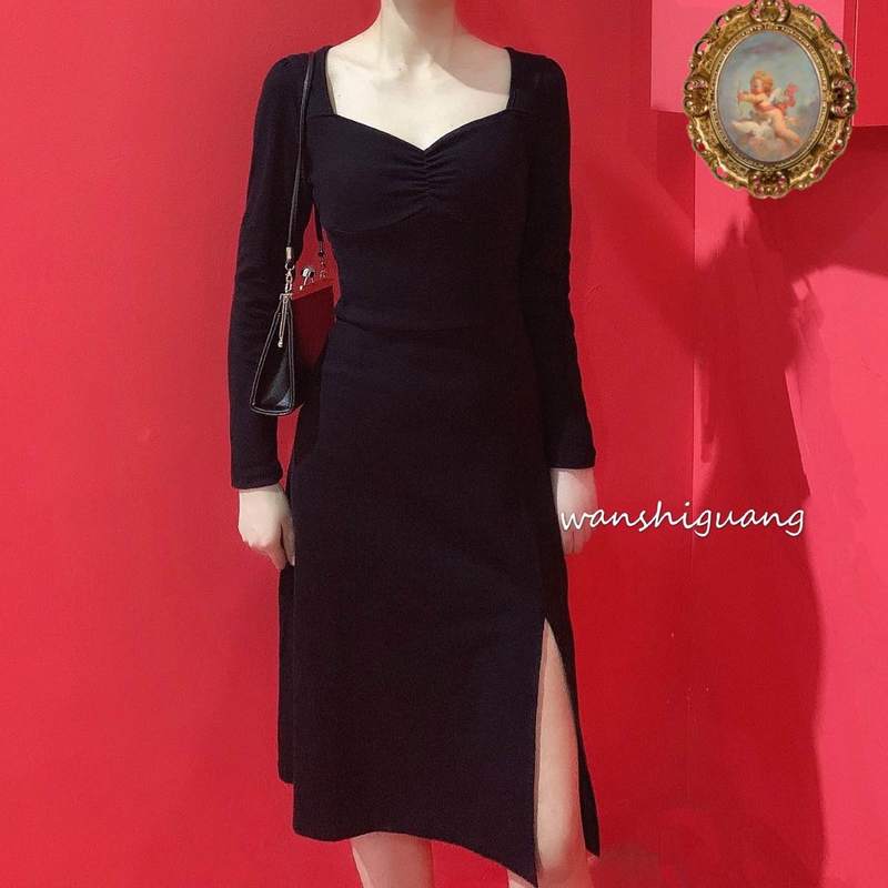 晚时光复古方领短袖女高腰显瘦