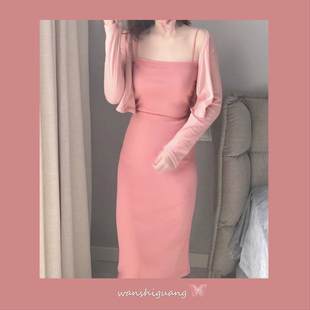 复古温柔蜜桃粉高腰螺纹半身裙修身 晚时光 弹性包裙 清仓折扣