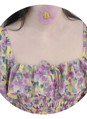 晚时光紫色梦幻花瓣薄纱耳环项链