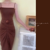 咖啡复古一字领吊带背心外穿打底无袖 晚时光 秒杀 上衣女夏