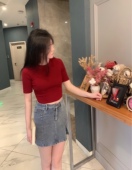 t恤 显白圆领酒红长袖 黑色短款 修身 晚时光10.21 打底衫 秒杀