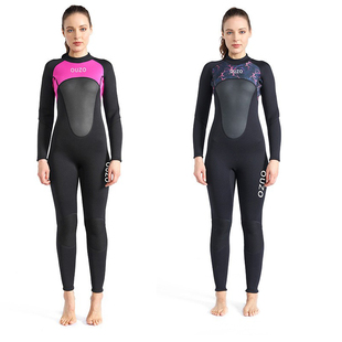 女士3mm潜水服大码保暖冬泳衣桨板冲浪衣光皮包边连体潜水水母衣