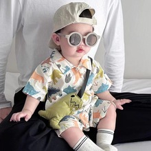 夏装宝宝夏季连体衣哈衣男童短袖薄款卡通休闲恐龙包屁衣婴儿衣服