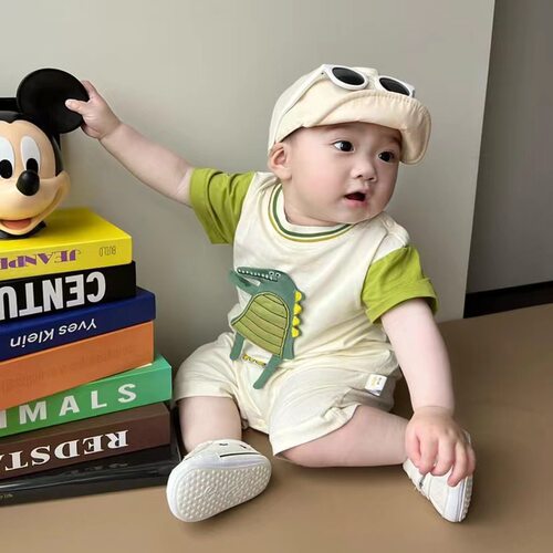 薄款衣服短袖新生儿卡通恐龙夏季