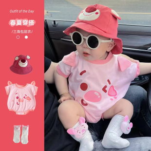 新生婴儿衣服夏季薄款棉质三角哈衣包屁衣男宝宝女短袖夏装外出服