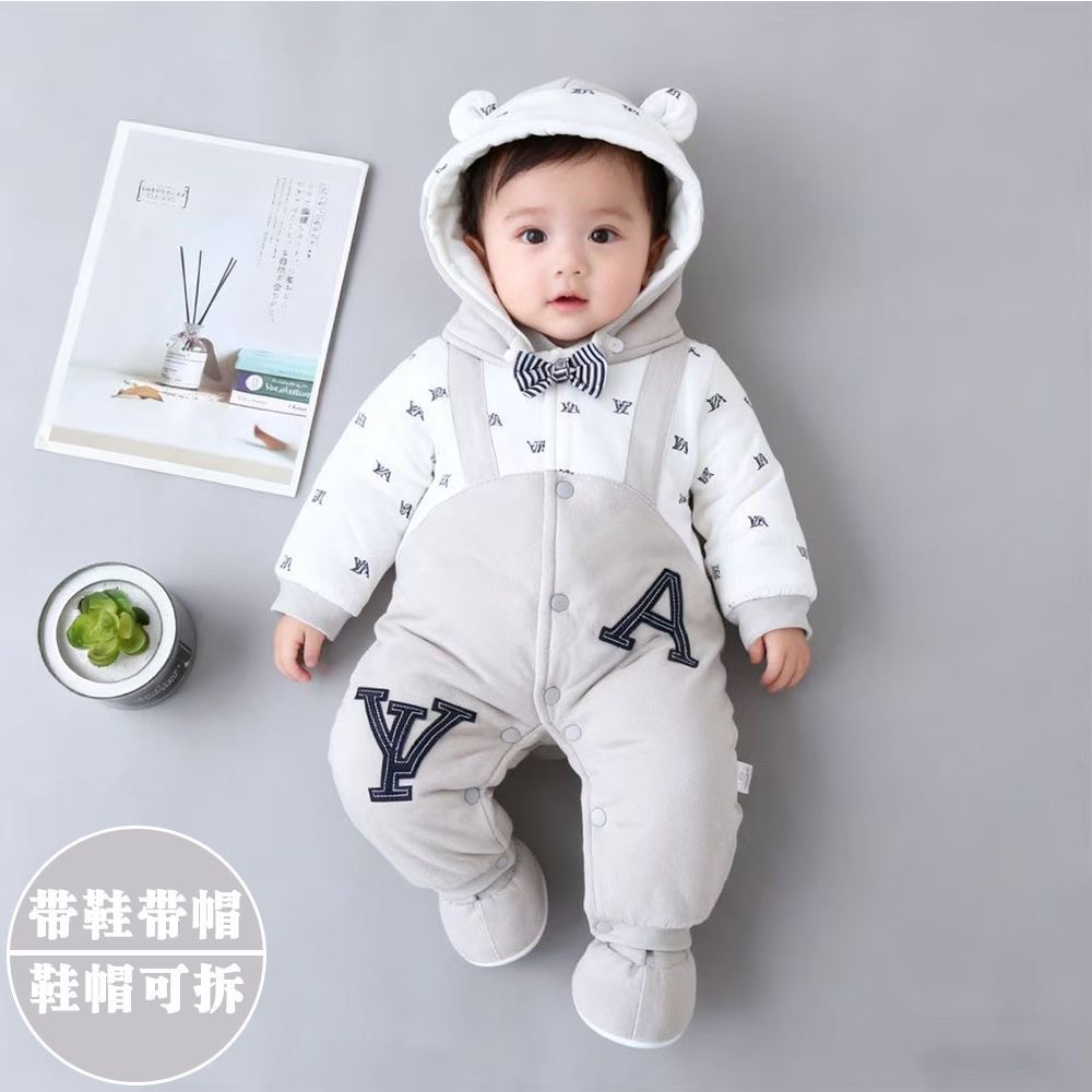 婴儿衣服夹棉加厚男宝宝棉袄哈衣