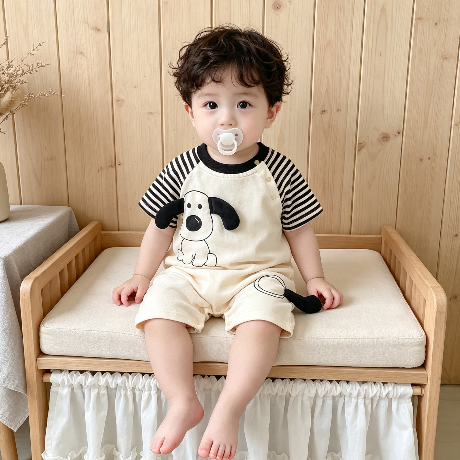婴儿夏季短袖连体衣立体小狗哈衣