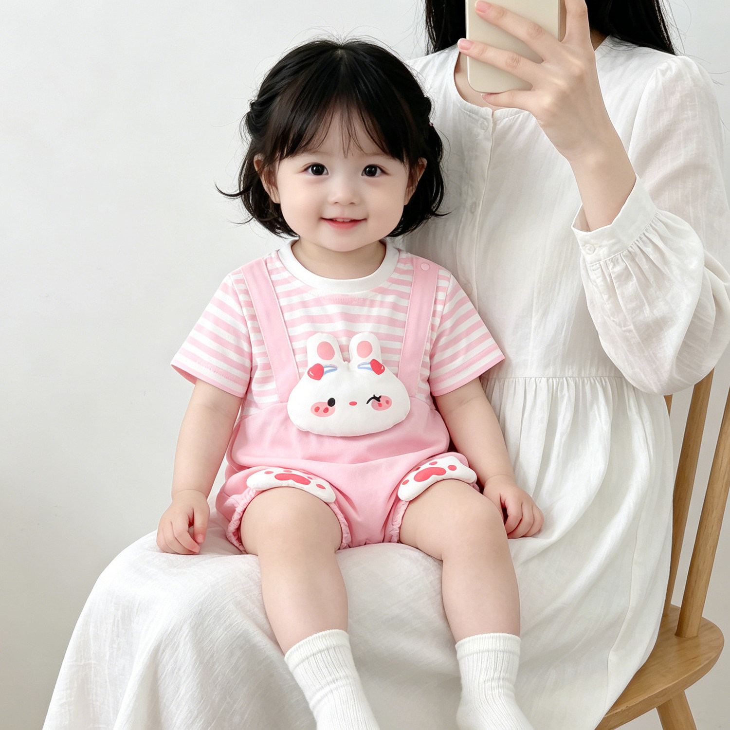 婴儿夏季连体衣薄款假两件条纹