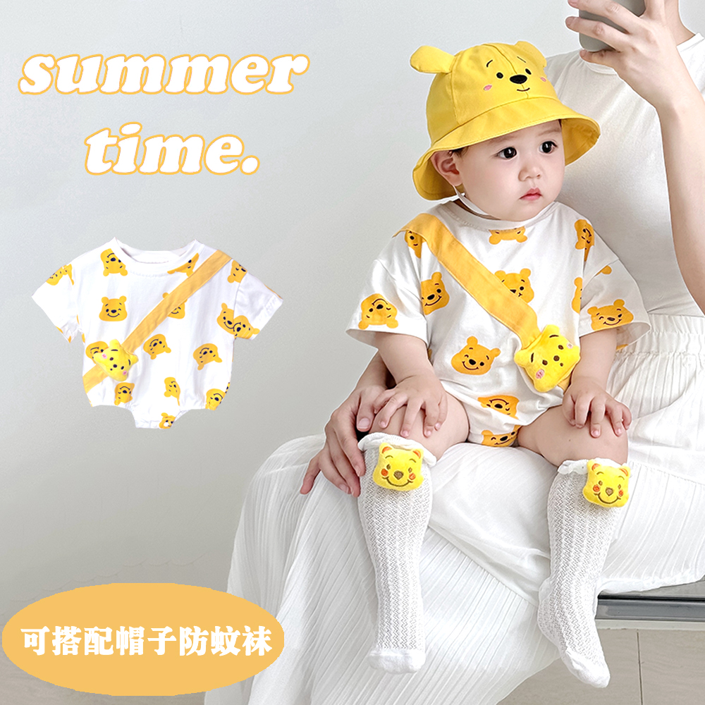 婴儿夏装薄款包屁衣可爱卡通宝宝短袖衣服男童三角连体衣超萌套装