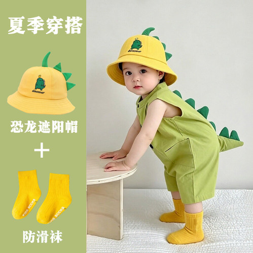 婴儿纯棉连体衣无袖恐龙宝宝衣服
