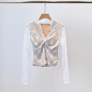 纯欲性感蕾丝网纱长袖 女 春新款 气质v领内搭花边上衣 打底衫