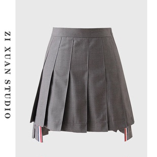 春夏新款 高腰百褶裙女短裙学院风A字裙西装 料TB前短后长半身裙裤