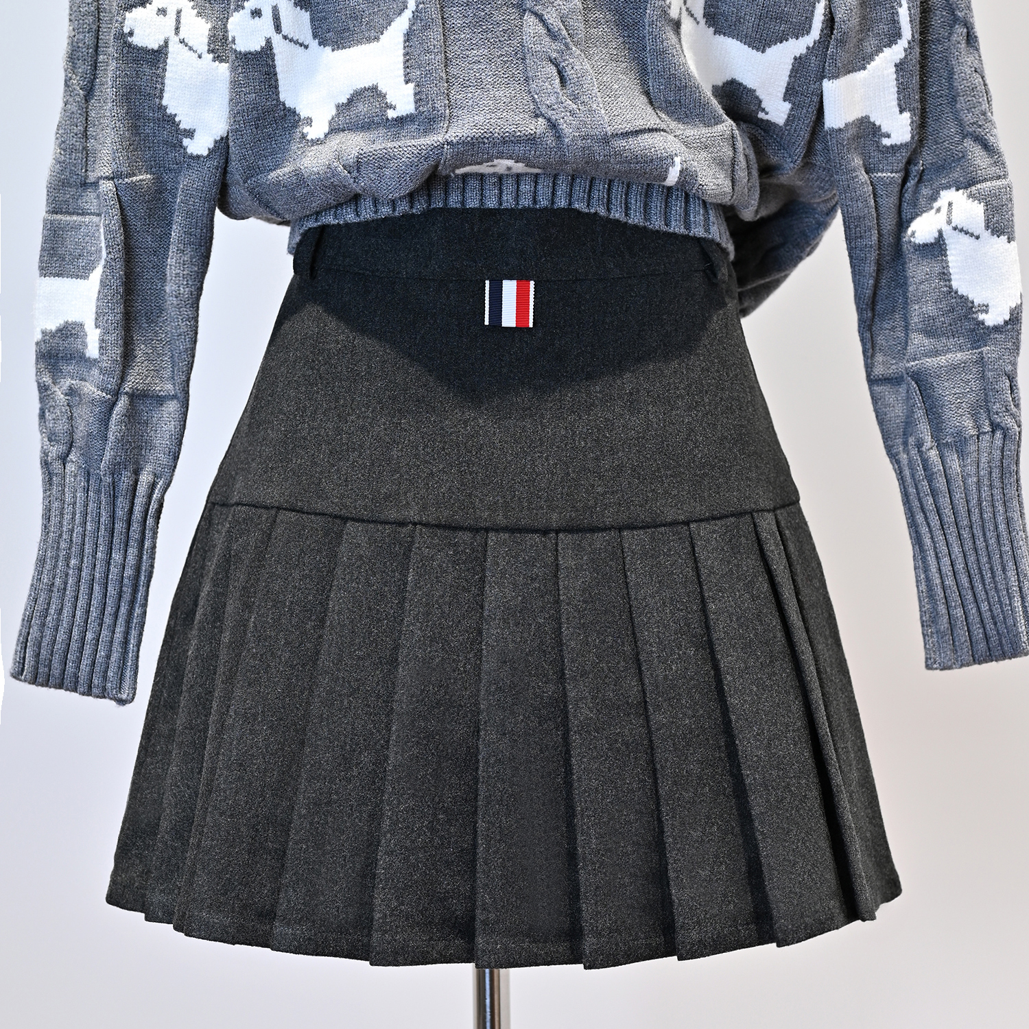 现货秒发TB学院风羊毛呢百褶裙